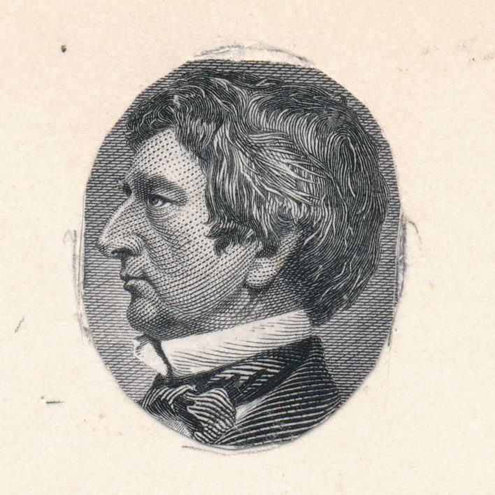 1909 Alaska-Yukon, Model Essay 370-E2 VAR, William Seward portrait cut to shape mounted on card