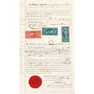 R97f Milky Blue First Issue $15 Revenue Stamp x2, R100c $25 on 1866 Cincinnati Deed, unique