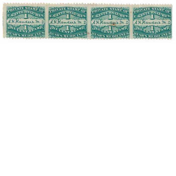 RS87d A. H. Flanders Proprietary Die Medicine, strip of four