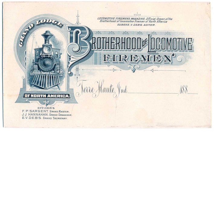Brotherhood of Locomotive Firemen 1880s Card Proof, Eugene Debs