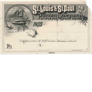St. Louis & St. Paul Steam Packet Co. Pass Proof 1885