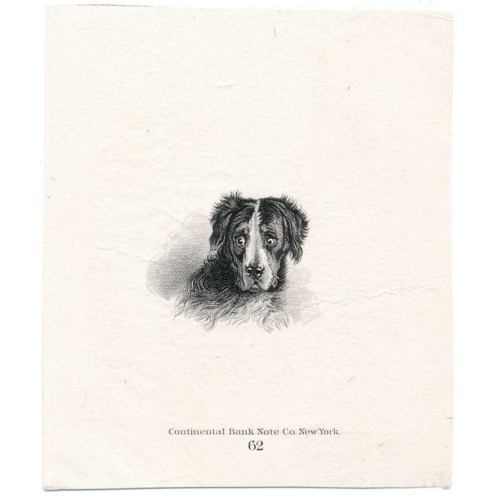 Lonesome Dog, small Vignette #62 Die Proof on india, Continental Bank Note Co. 1860s