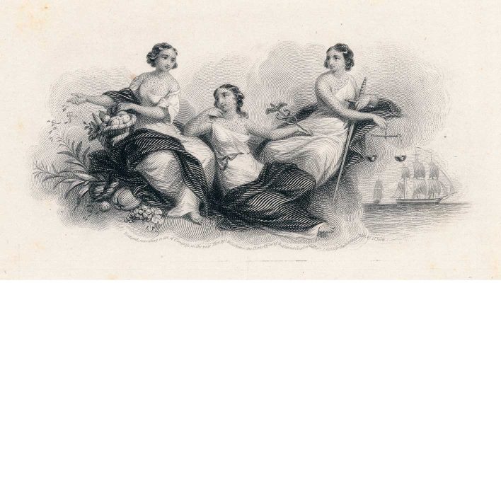 Vignette Die Proof, "Agriculture, Industry and Justice" John W. Casilear, 1849