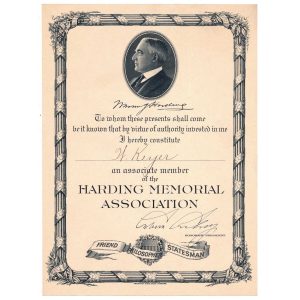 Harding Memorial Association souvenir card, American Bank Note Co., 1923 FSO-1923A