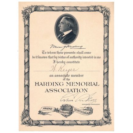Harding Memorial Association souvenir card, American Bank Note Co., 1923 FSO-1923A