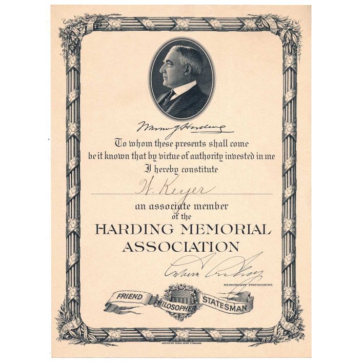 Harding Memorial Association souvenir card, American Bank Note Co., 1923 FSO-1923A