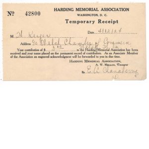 Harding Memorial Association souvenir card, American Bank Note Co., 1923 FSO-1923A - Image 2