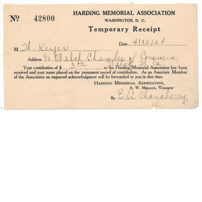 Harding Memorial Association souvenir card, American Bank Note Co., 1923 FSO-1923A - Image 2