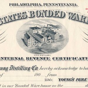 190x Alexander Young Distilling Co., Philadelphia, PA U.S. Bonded Warehouse Internal Revenue Certificate - Image 2