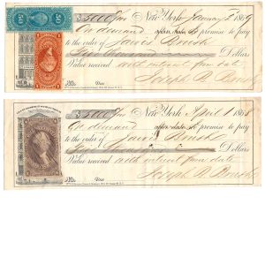 R84c, R68c & R54c first-issue revenues on pair of 1868-69 Demand Notes, NY