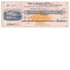 RN-G1 on 1883 check of Geo. L. Shoup & Co., Salmon City, Idaho