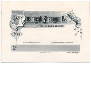 The Pittsburgh Shenango & Lake Erie 1896 Pass Proof