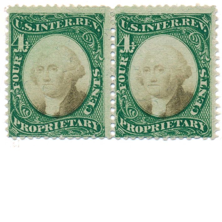 RB4a US Proprietary Revenue Stamps, 1871, uncanceled pair