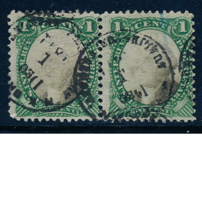 RB1a US 1c Proprietary revenue stamp pair used, NK Brown, Burlington VT cancel