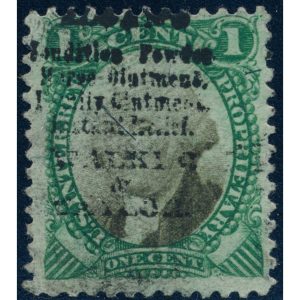 RB1a US revenue stamp used with Sloan's all-over cancel, Walker & Taylor
