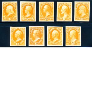 O1P4-O9P4 Department of Agriculture Official Stamp Proofs on card XF