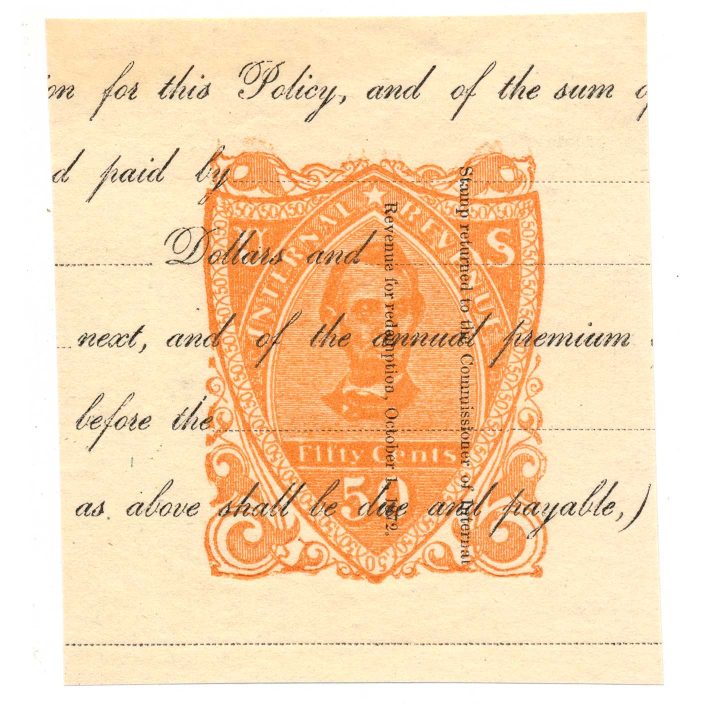 RN-V4 Deep Orange Revenue Stamped Paper Redeemed Cut Square