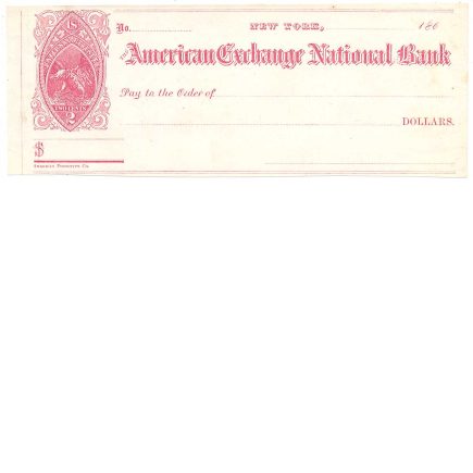 RN-B10 American Exchange National Bank check, unused 1865