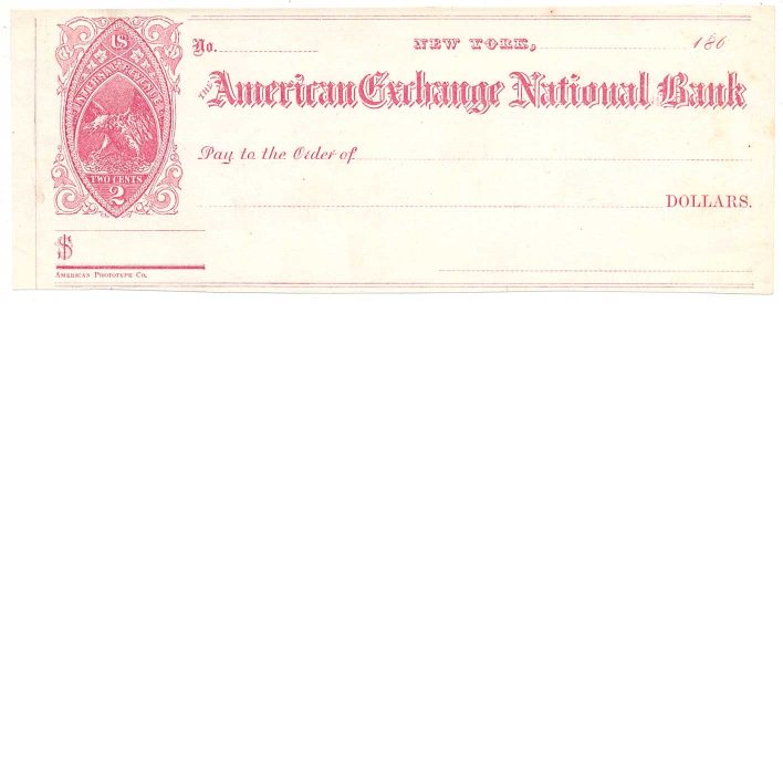 RN-B10 American Exchange National Bank check, unused 1865