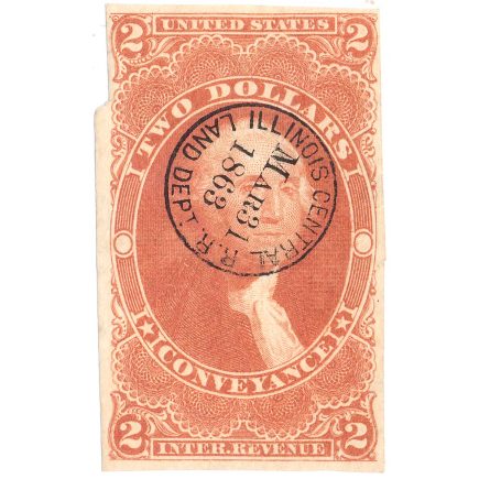 R81a First Issue Revenue Stamp, Conveyance, Illinois Central RR, Land Dept. cancel