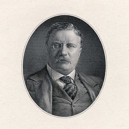 Theodore Roosevelt Die Proof Engraving on india on card BEP, signed by GFC Smillie