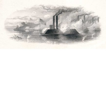 "Monitor and the Merrimac", Vignette Die Proof on india on card, ABNCo, by James D. Smillie