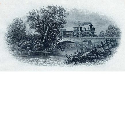 "The Crossing" Locomotive Die Proof on india, by James Smillie, National Bank Note Co. 1861