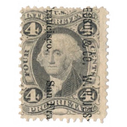 R22c 4 cent First issue, Proprietary, W. H. Jessup & Co. Type 4 cancel, San Francisco, CA