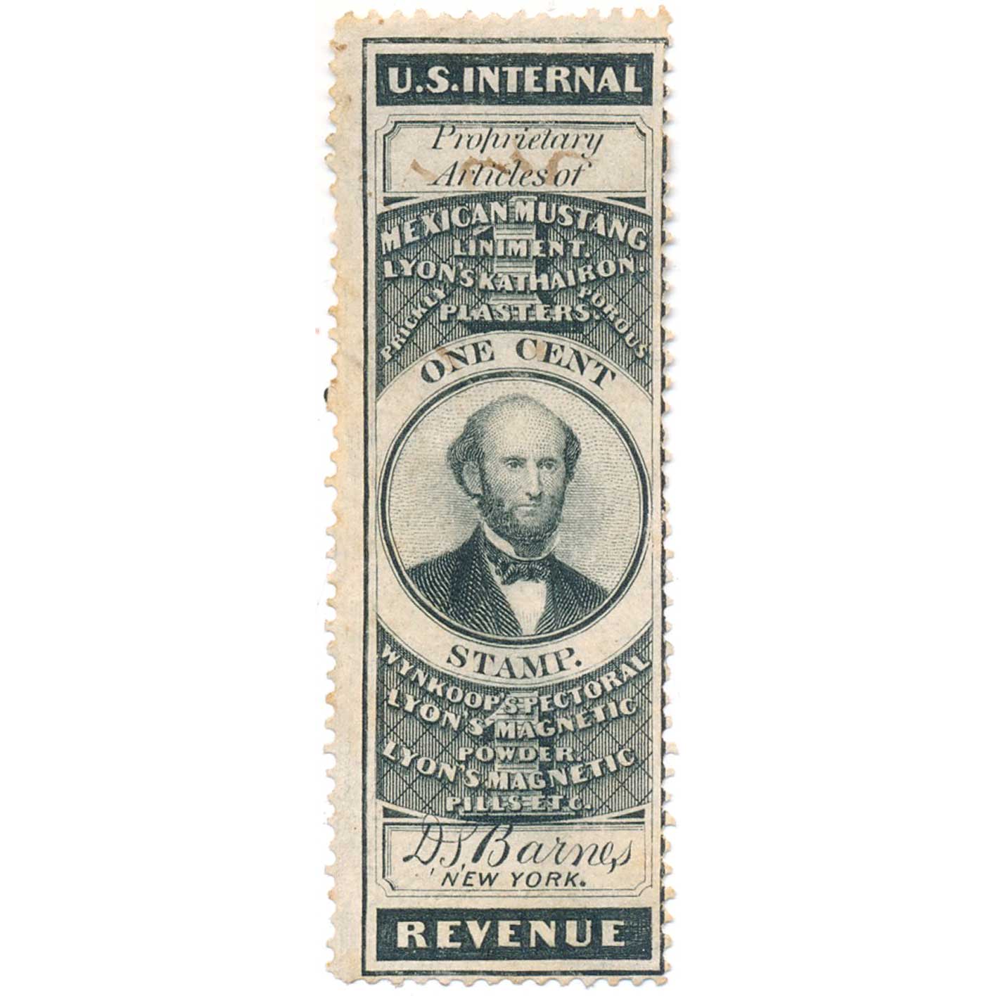 RS18a Demas Barnes & Co. 1c Medicine Stamp